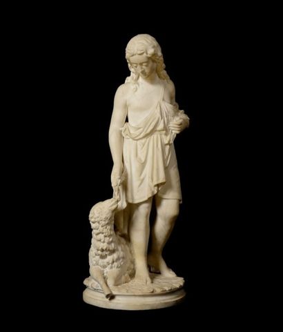  ECOLE FRANCAISE du XIXème siècle Saint Jean-Baptiste Marbre blanc Haut : 80 cm (Petits...