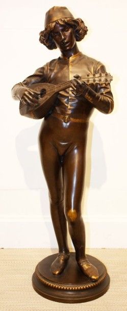 null Paul DUBOIS (1827-1905) Le Chanteur florentin. Bronze à patine brune signé sur...