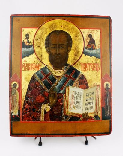 null RUSSIE XIXe Icone représentant Saint Nicolas le Thaumaturge 31 x 25 cm