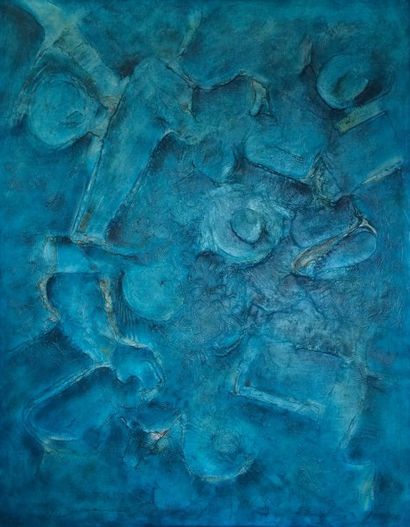 null Jacques LE ROUX (Xxème siècle) Abstraction bleue Huile sur toile, signée en...
