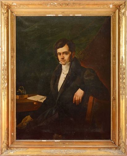 null ECOLE FRANCAISE Début XIXème siècle Portrait d'homme au gant Huile sur toile...