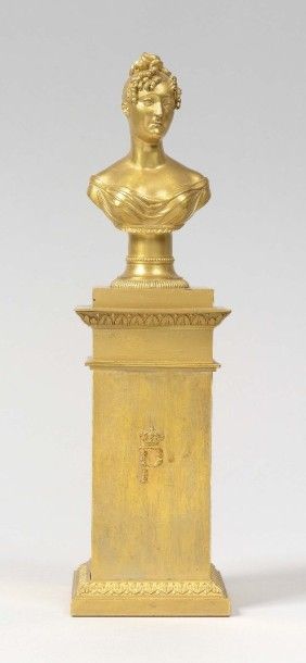 null Martin-Guillaume Biennais (1764-1843) Petit buste en bronze doré représentant...