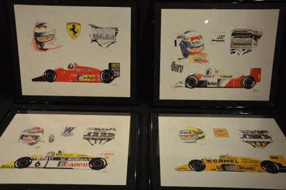 null " Formule 1" Ensemble de quatre estampes signées du même artiste en bas à droite...