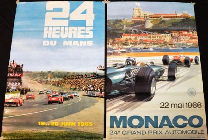 null "Grand Prix de Monaco 1966 & 24 Heures du Mans 1965" Lot de deux affiches. L'une,...