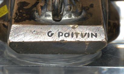 null Gustave POITVIN (XX ème) " Lion" Mascotte signée G.Poitvin, bronze argenté....