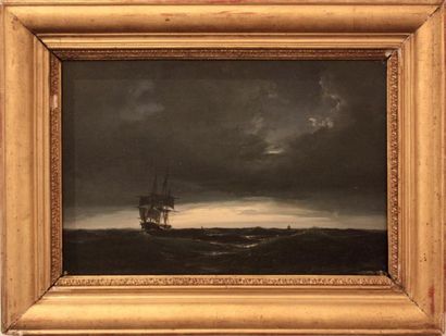 null ECOLE FRANCAISE Fin XIXème siècle Marine Huile sur panneau 21 x 32 cm