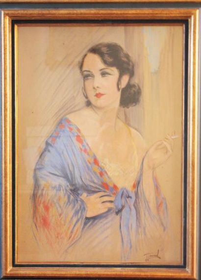 Jean JANNEL (1894-?) Portrait de femme tenant...