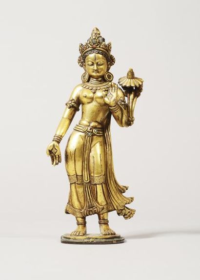 null HIMALAYA OCCIDENTAL : LADAKH ? Figurine en bronze doré au mercure représentant...