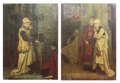 null François DUMONT (XIXe) Scènes religieuses Paire d'huiles sur toiles d'origine...