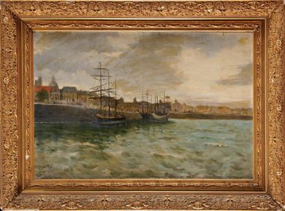  Benj. LAMAIN (XIXème-XXème) Le port de Dieppe Sur sa toile d’origine Signée, datée...