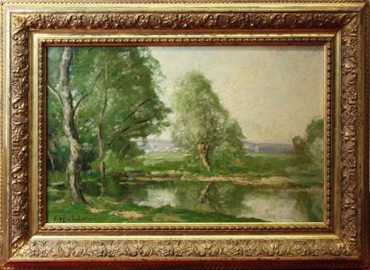 Michel PIERRE (XIX-XXe) Paysage avec un étang...