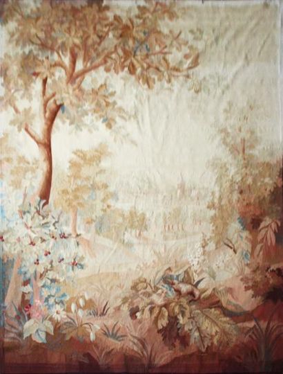  AUBUSSON Deux tapisseries en laine polychrome dites Verdures. Epoque Napoléon III...