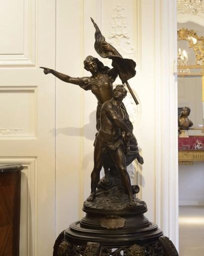 null Adrien Etienne GAUDEZ (1845-1902) Pro Patria Bronze à patine brune nuancée....