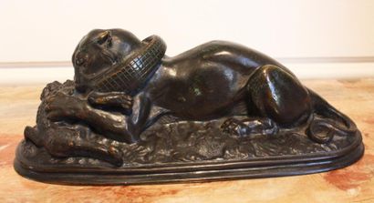 null Antoine Louis BARYE (1796-1875) Jaguar dévorant un crocodile Bronze patiné signé...