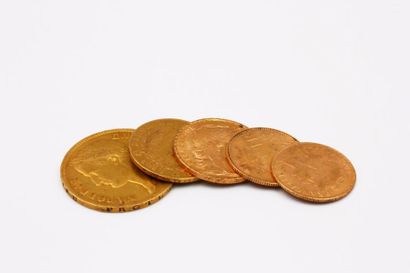 null LOT DE 5 PIECES en or jaune comprenant 1 pièce de 10 francs de 1912, 1 pièce...