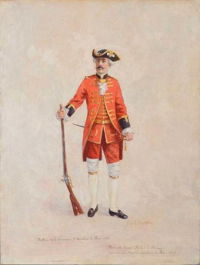 Albert GAUTIER. Ecole française de la fin du XIXe siècle « Fantassins, uniforme...