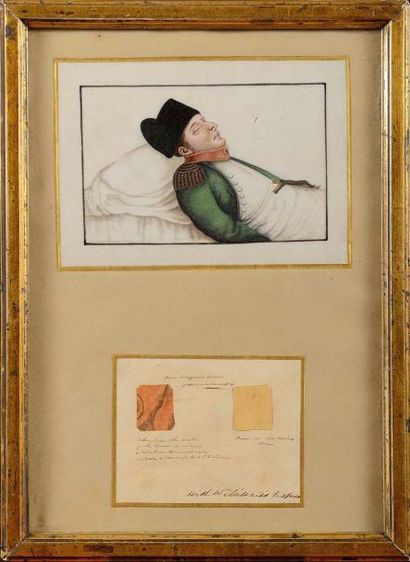 null Portrait de l’Empereur Napoléon Ier exposé sur son lit de mort Portrait peint...