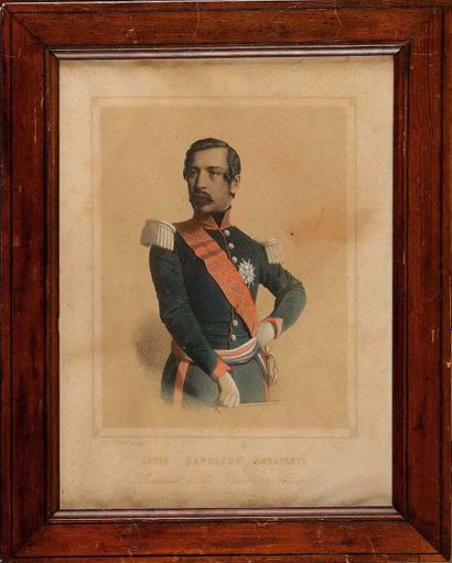 null Louis Napoléon Bonaparte, Prince président Gravure en couleurs, insolée. Encadrée...