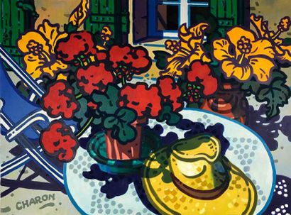 null GUY CHARON (Né en 1927) Les fleurs étaient au soleil Huile sur toile signée...