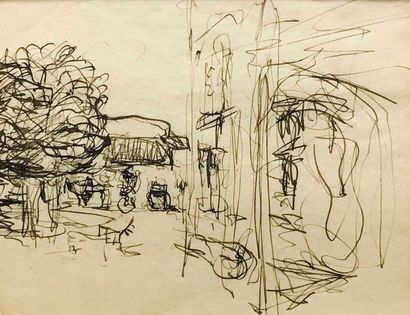 null EDOUARD VUILLARD (1868-1940) Vue de jardin Plume et encre sur papier 12,9 x...