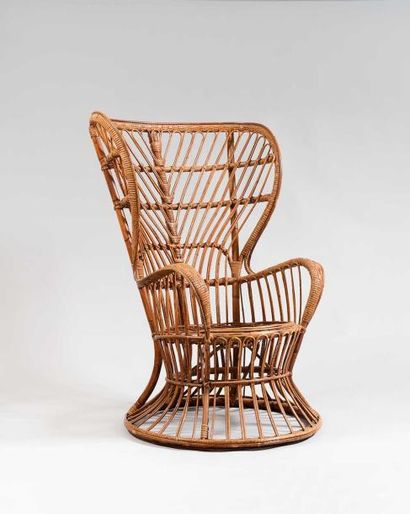 null GIO PONTI (1891-1979) et LIO CARMINATI (XXe siècle) Grand fauteuil à oreilles...