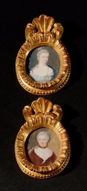 null ECOLE FRANCAISE du début du XIXème siècle Deux portraits de Dames de qualité...