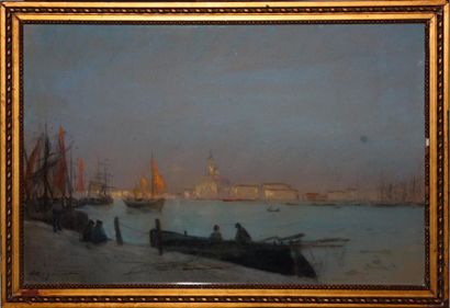 null Emile CAGNIART (1851-1911) Vue de Venise Pastel signé en bas à gauche 33 x 52...