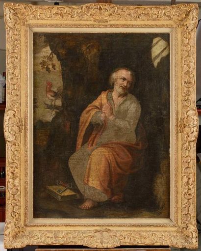null ECOLE FLAMANDE du XVIIIème siècle Saint Pierre en prière Huile sur toile d'origine...