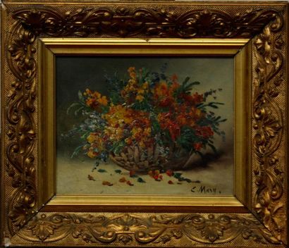 null C. MARY (pseudonyme de Henri CAUCHOIS) Bouquet de fleurs Huile sur toile signée...