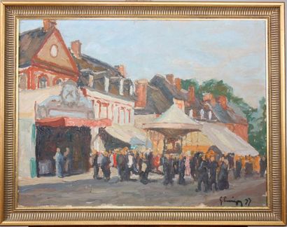 null Gustave HERVIGO (1896-1993) Fête du village Huile sur toile signée en bas à...