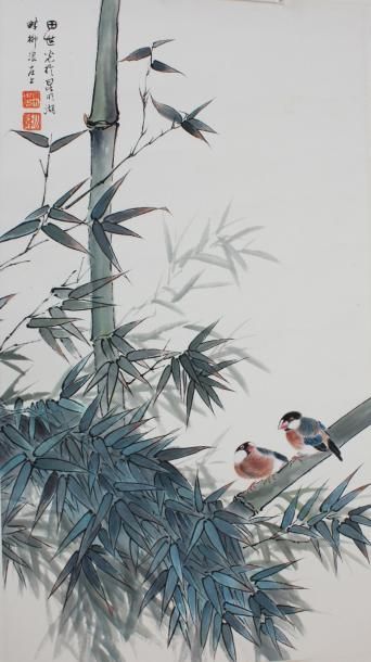 null ECOLE CHINOISE XXème siècle Rouleau de peinture en papier de riz représetnant...