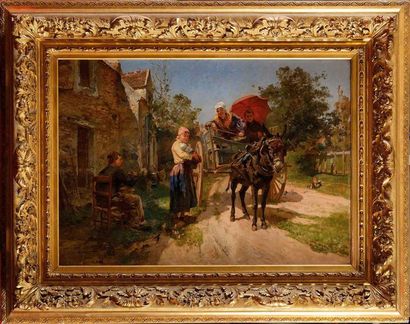 null Emile Charles DAMERON (1848-1908) Scène paysanne Huile sur toile Signée en bas...