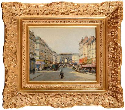 null Gustave MASCART (1834-1914) La porte Saint-Martin Huile sur panneau (restaurations)...