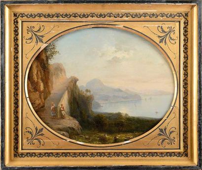 null Gabriele SMARGIASSI (1798-1882) Vue sur la baie de Naples Huile sur panneau...