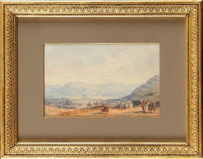 null Gaspard GOBAUT (1814-1882) Scènes de batailles et Sarrasins Paire d'aquarelles...
