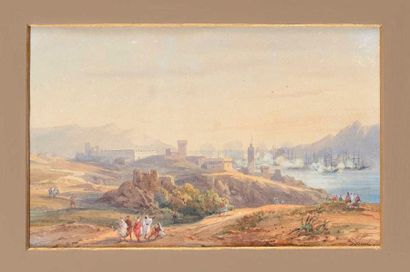 null Gaspard GOBAUT (1814-1882) Scènes de batailles et Sarrasins Paire d'aquarelles...