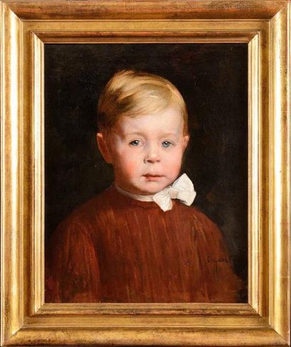 null Paul-Charles CHOCARNE-MOREAU (1855-1931) Petit garçon au nœud blanc Huile sur...