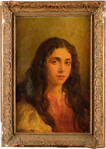 null Louis SERENDAT DE BELZIM (1854-1933) Portrait de jeune fille Huile sur panneau...