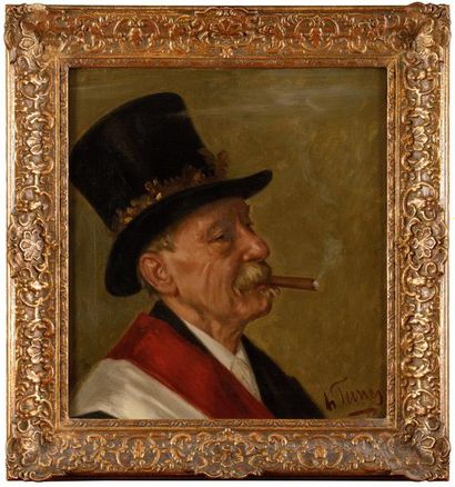 null August TERNES (1872-1938) La revanche Française ou l’homme au cigare Huile sur...