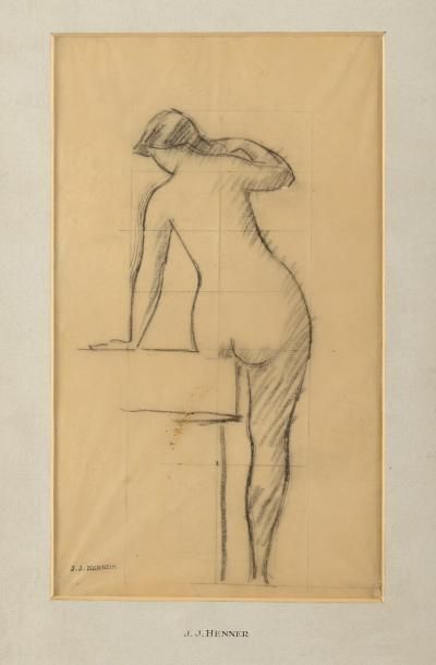 null Jean Jacques HENNER (1829-1905) Nu de dos Dessin préparatoire au crayon noir...