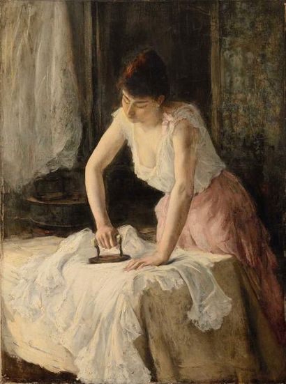 null Henri MICHEL-LÉVY (1844-1914) La repasseuse Huile sur toile Signée en bas à...