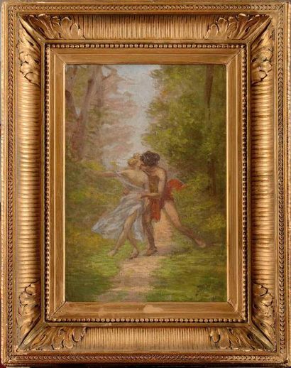 null Raoul LAPORTE (XIXe - XXe) Couple dans un bois Sur sa toile d’origine Signée...