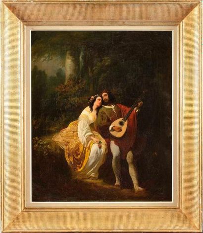 null Ferdinand WACHSMUTH (1802-1869) Romance musicale en sous-bois, 1847 Huile sur...
