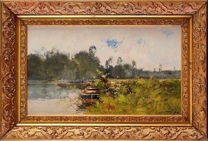 null Eugène GALIEN-LALOUE (1854-1941) La Barque Huile sur toile Signée en bas à droite...