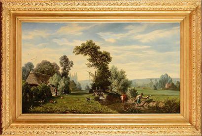 null Camille FLERS (1802-1868) Prairie d'Aumale. Seine inférieure Huile sur toile...