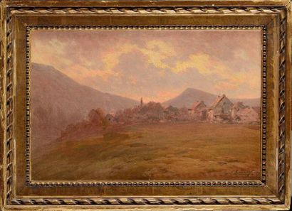 null Charles Euphrasie KUWASSEG (1838-1904) Village au crépuscule, 1893 Huile sur...