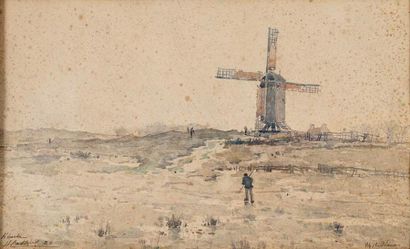 null Henri CASSIERS (1858-1944) Moulin à Knokke, 1883 Aquarelle (rousseurs) Signée,...