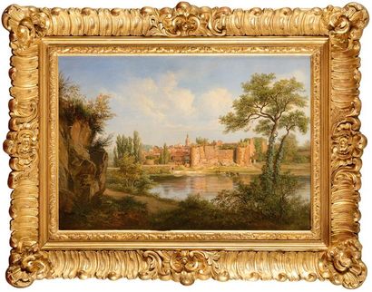 null Edouard HOSTEIN (1804-1889) Le chateau en ruine Huile sur toile Signée en bas...