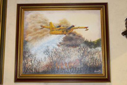 null Alain BENEDETTO ( né en 1946) "Canadair en vol" et "Incendie de fôret" Peinture...