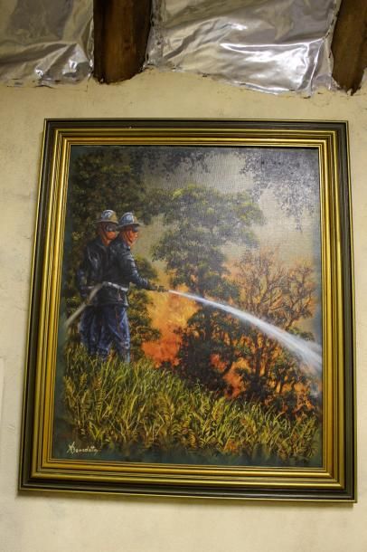 null Alain BENEDETTO ( né en 1946) "Canadair en vol" et "Incendie de fôret" Peinture...